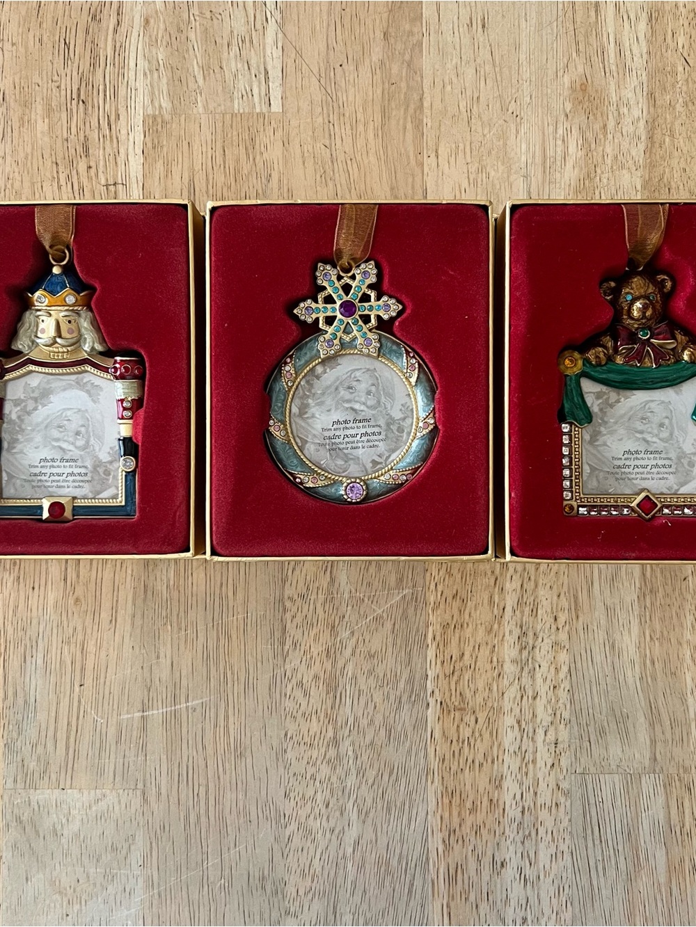 Set of 3 Vintage Costco Enamel Photo Frame Christmas Ornaments ~ Nutcracker